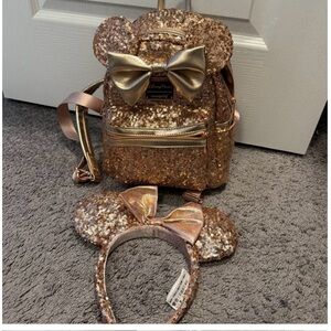 Disney Rose Gold Sequin Backpack and Headband Set